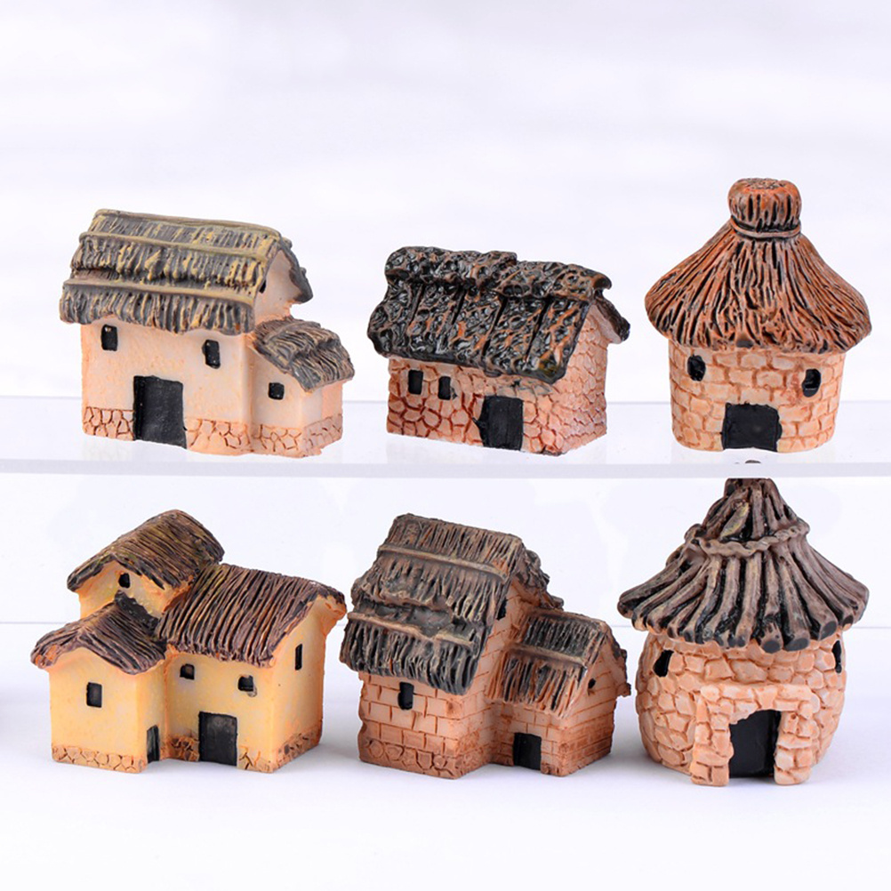 Bonsai Garden House - 6Pcs Miniature Fairy Garden Resin Thatched