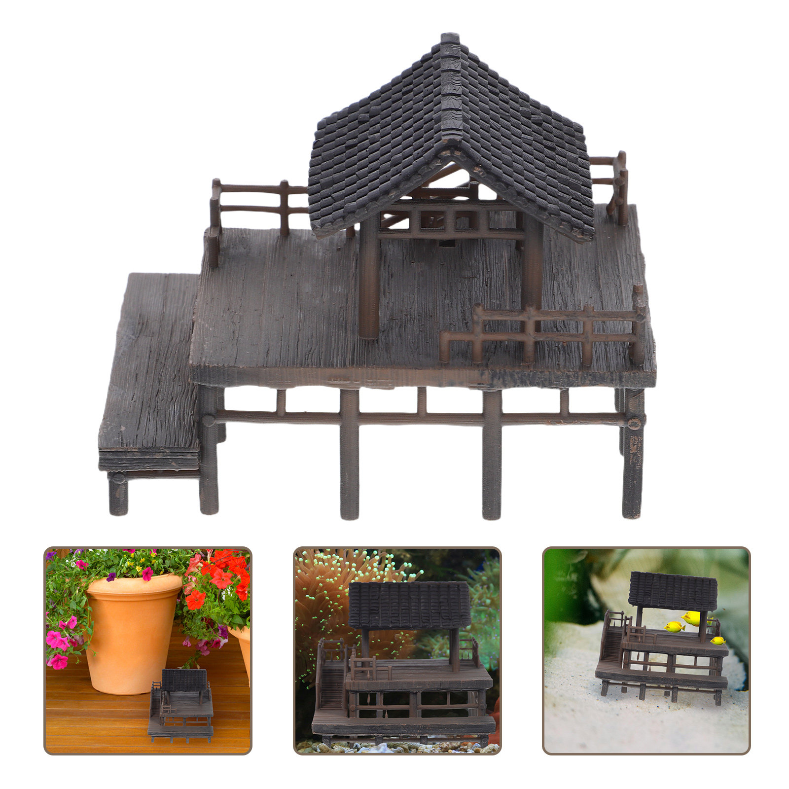 Bonsai Garden Landscape Design - Elegant Miniature Pavilion Statue Realistic Ancient