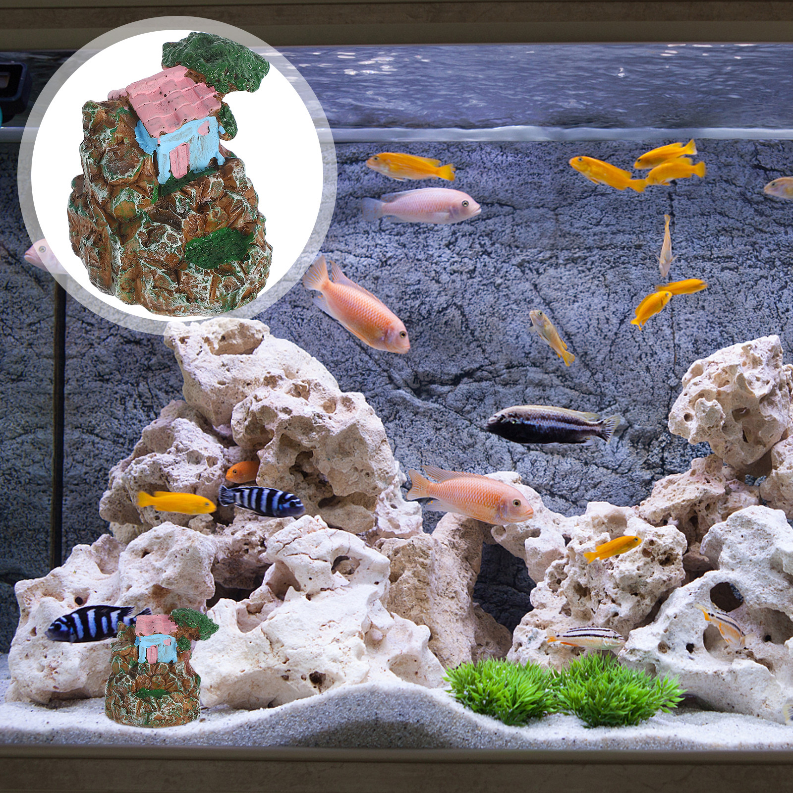 Bonsai Garden Landscape Design - Resin Cottage House Aquarium Decoration for