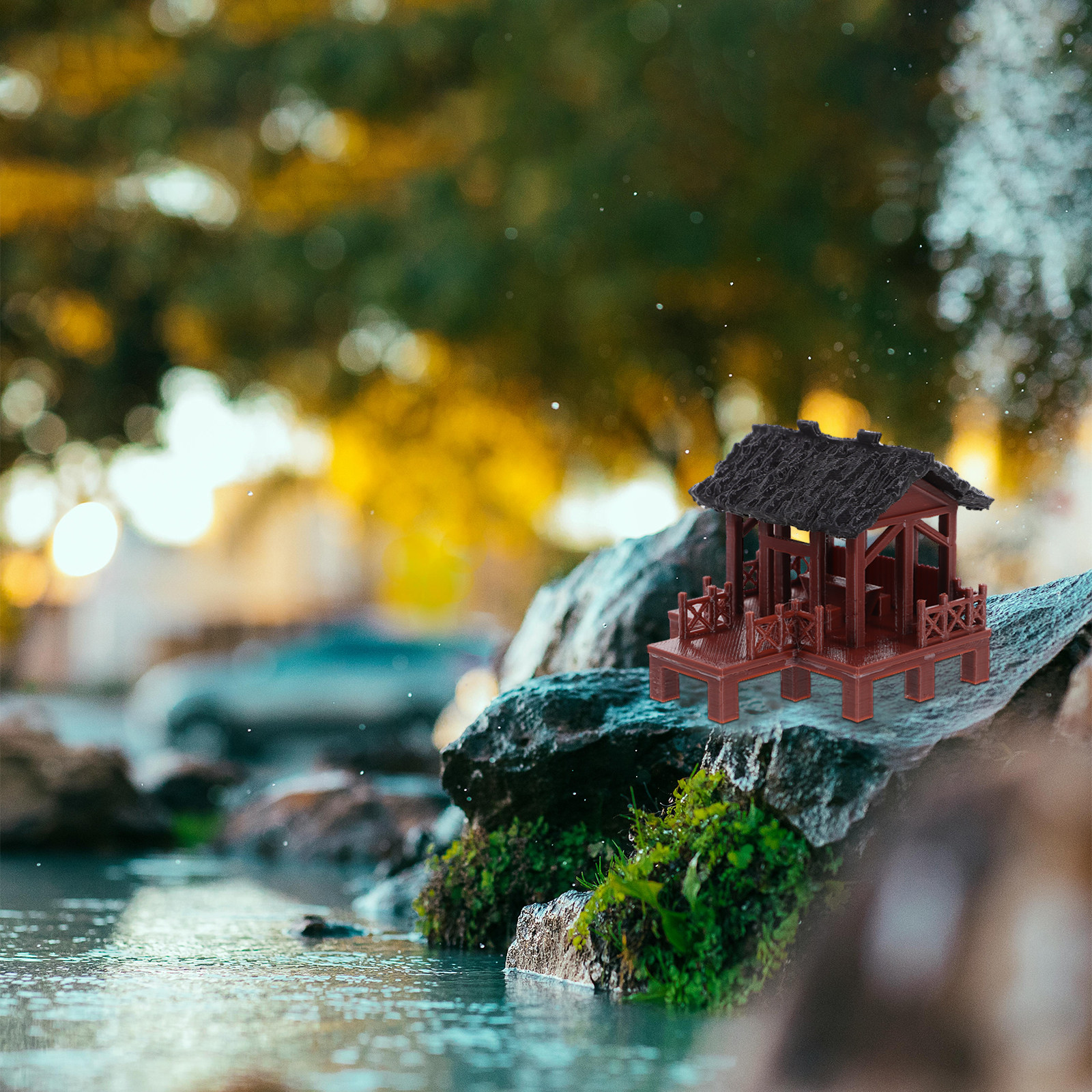 Bonsai Garden Landscape Design - Tiny Pavilion Micro Landscape Decor Exquisite