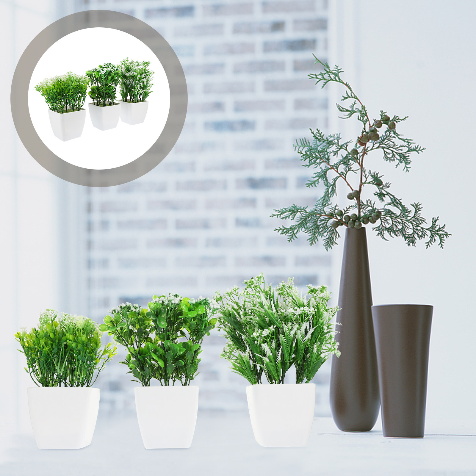 Bonsai Garden And Cafe - 3Pcs Lifelike Fake Potted Bonsai Plants