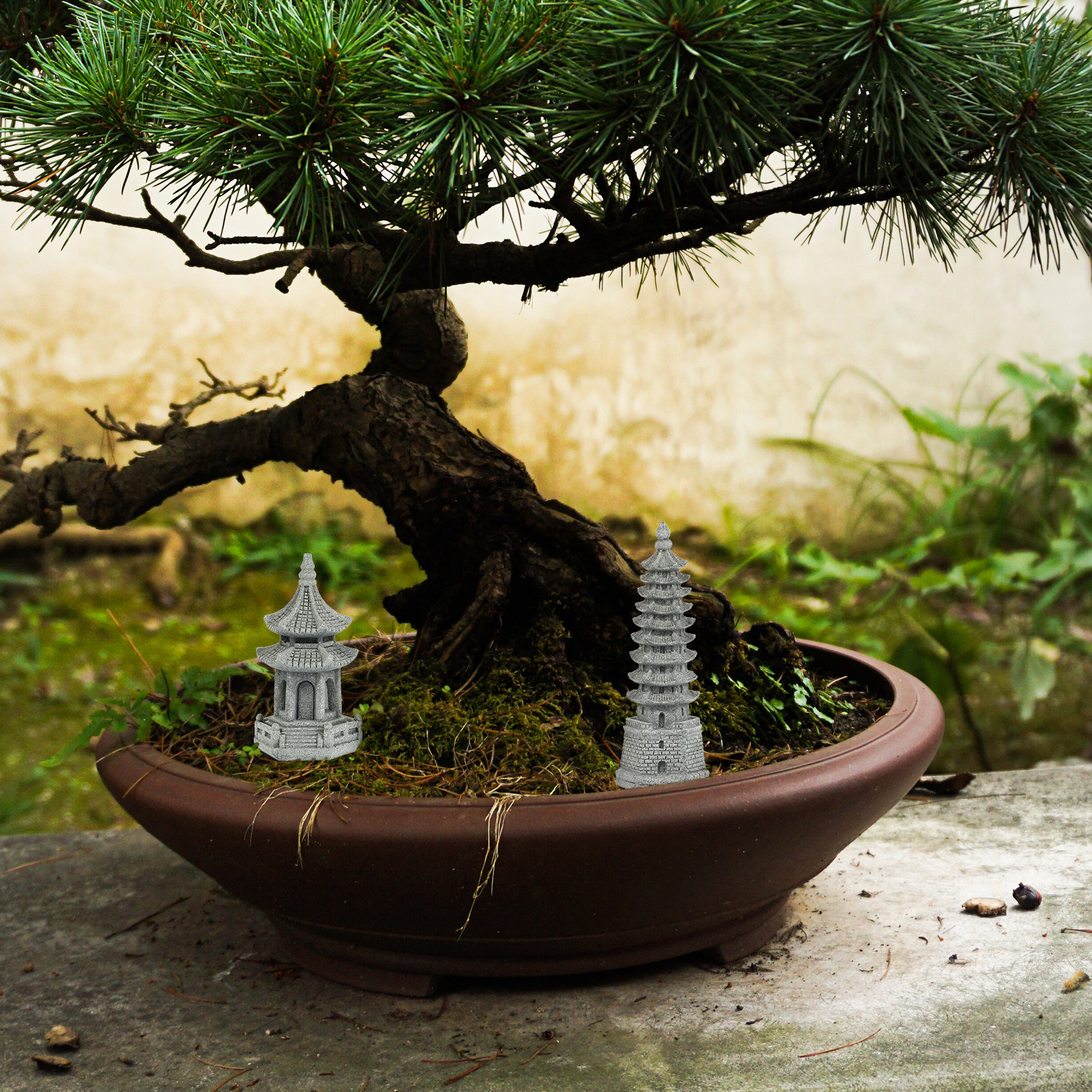 Bonsai Garden And Cafe - 2Pcs Realistic Miniature Tower Sculptures for