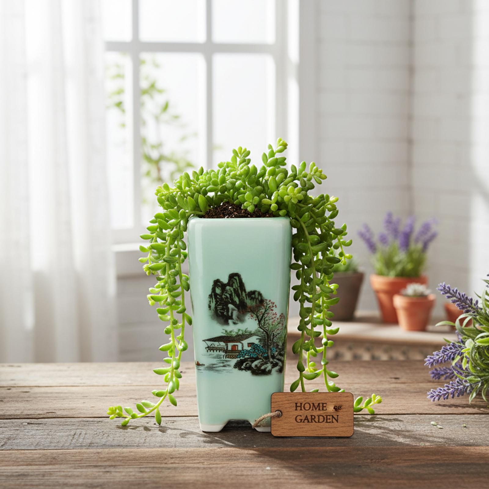 Ceramic Green Flower Pot Chine - Bonsai Garden With Sand avaliação e preço