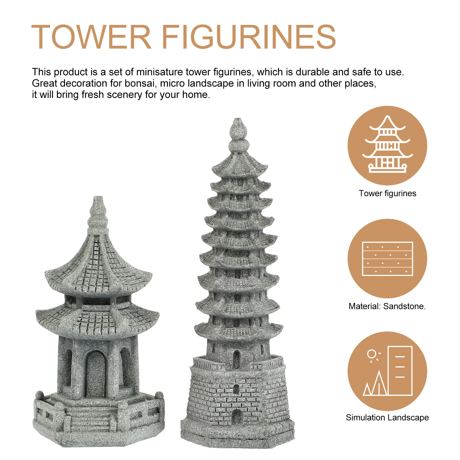 2Pcs Realistic Miniature Tower - Bonsai Garden And Cafe avaliação e preço